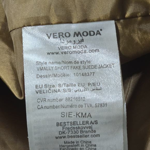 Vero Moda Jacket‎ Suede Biker Size Small Womens Brown Full Zip Cropped Lined - Picture 10 of 12